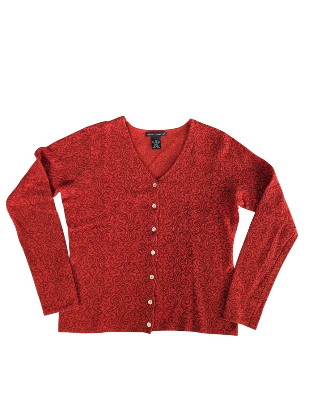 Sarah Spencer Lambs Wool Rabbit Hair Button Up V-Neck Cardigan MEDIUM Red Orange